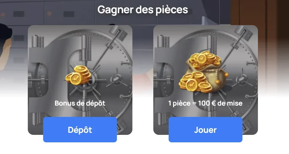 Boutique de Millionz Casino : une pièce pour 100 € de mise