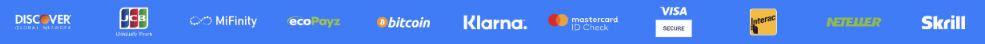 Moyens de paiement : Discover, JCB, MiFinity, ecoPayz, Bitcoin, Klarna, Mastercard, Visa, Interac, Neteller, Skrill